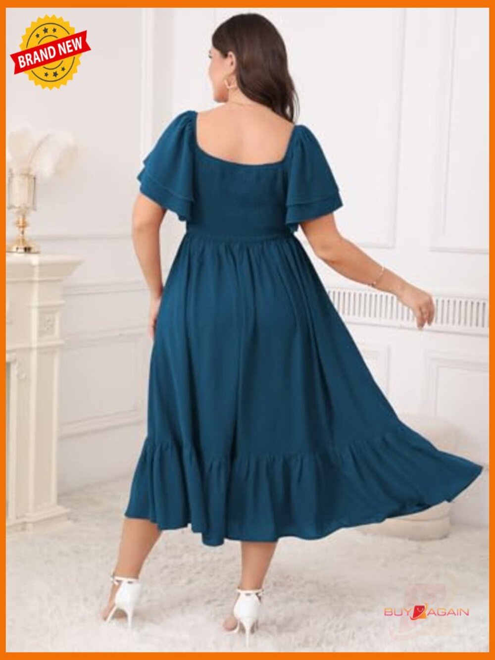 Plus Size Sweetheart Neckline Ruffle Slit Maxi Dress Cocktail Wedding Guest - Picture 6 of 7